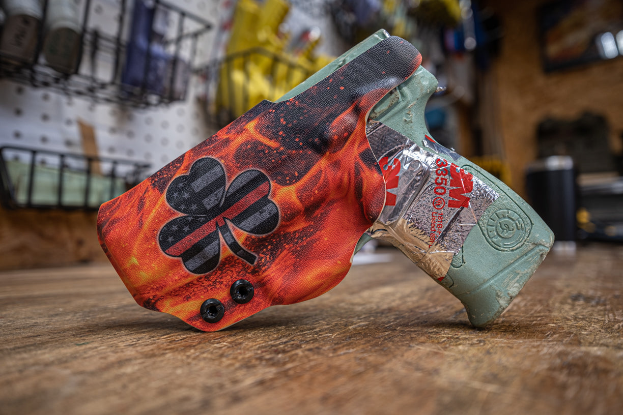 Inside the Waistband Kydex holster with a custom print for a firefighter. Back side shown.