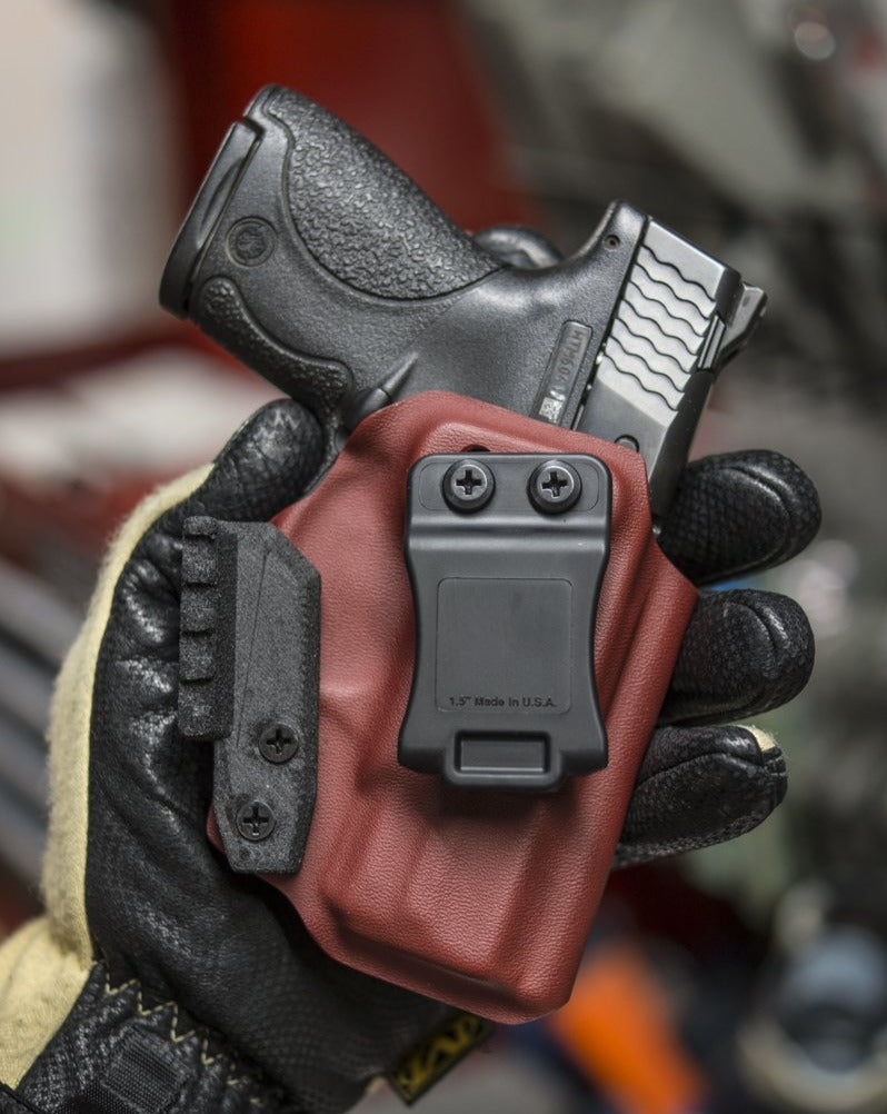IWB Kydex Holster for a S&W M&P Shield in Blood Red Kydex.