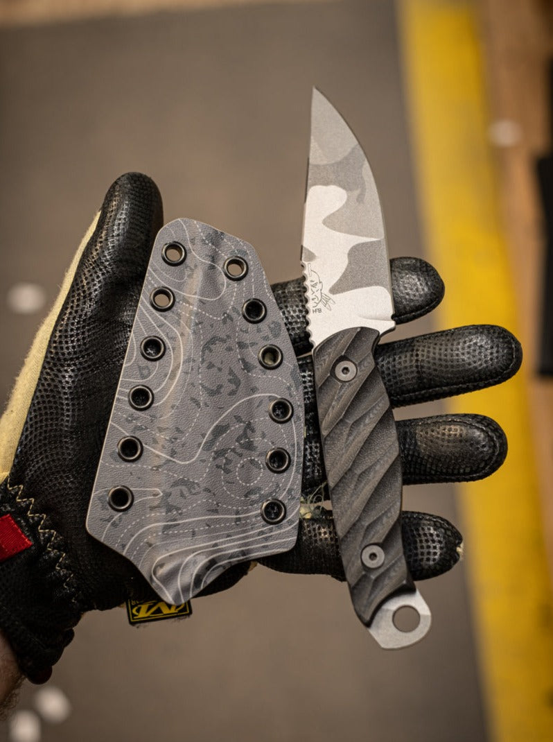 Half Face Blades knife sheath in Recon Fog infused kydex.